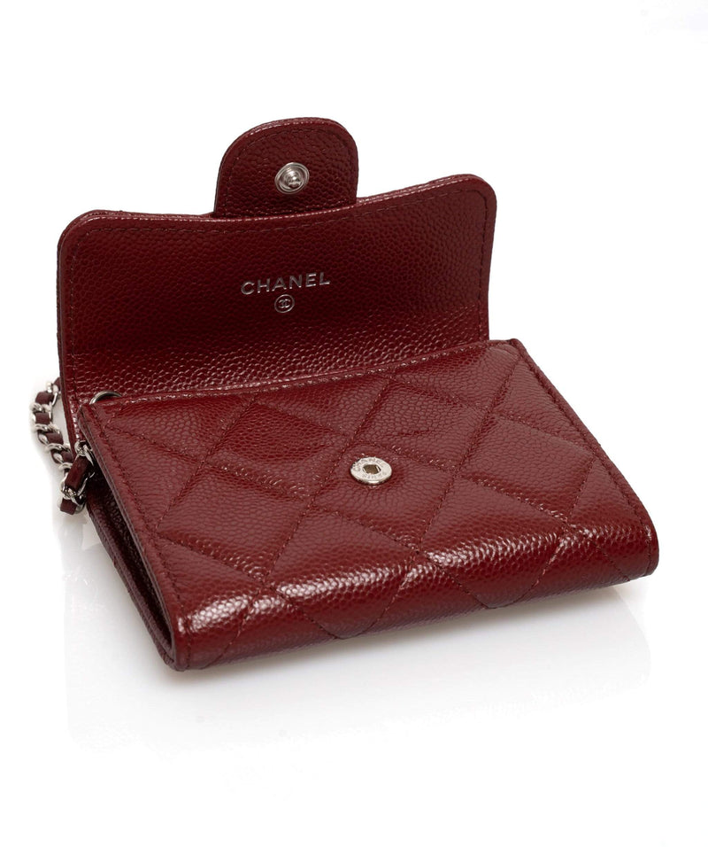 Chanel Chanel Red Caviar Leather Card Holder On Chain PHW - AGL1277