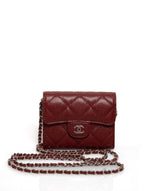 Chanel Chanel Red Caviar Leather Card Holder On Chain PHW - AGL1277