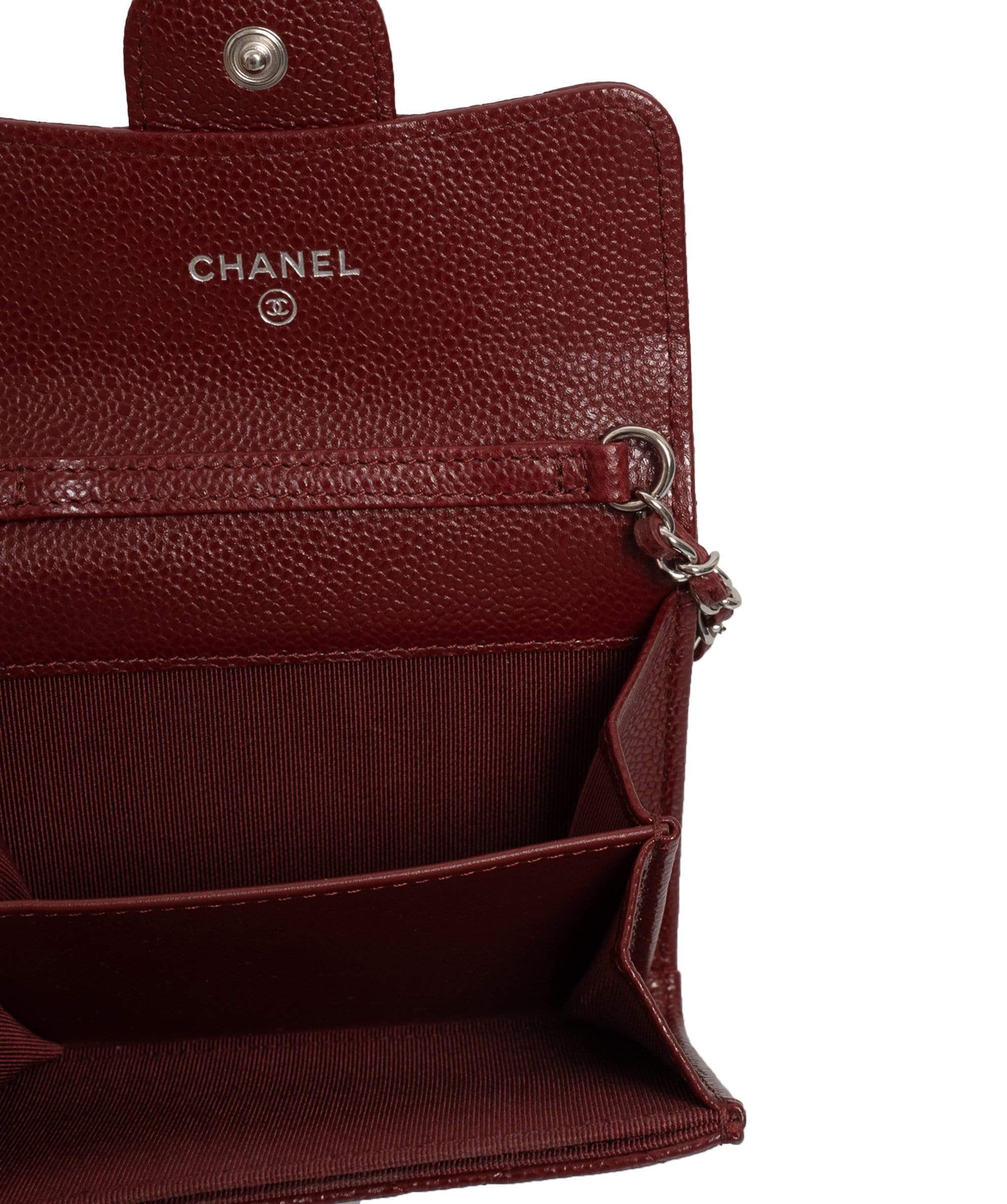 Chanel Chanel Red Caviar Leather Card Holder On Chain PHW - AGL1277