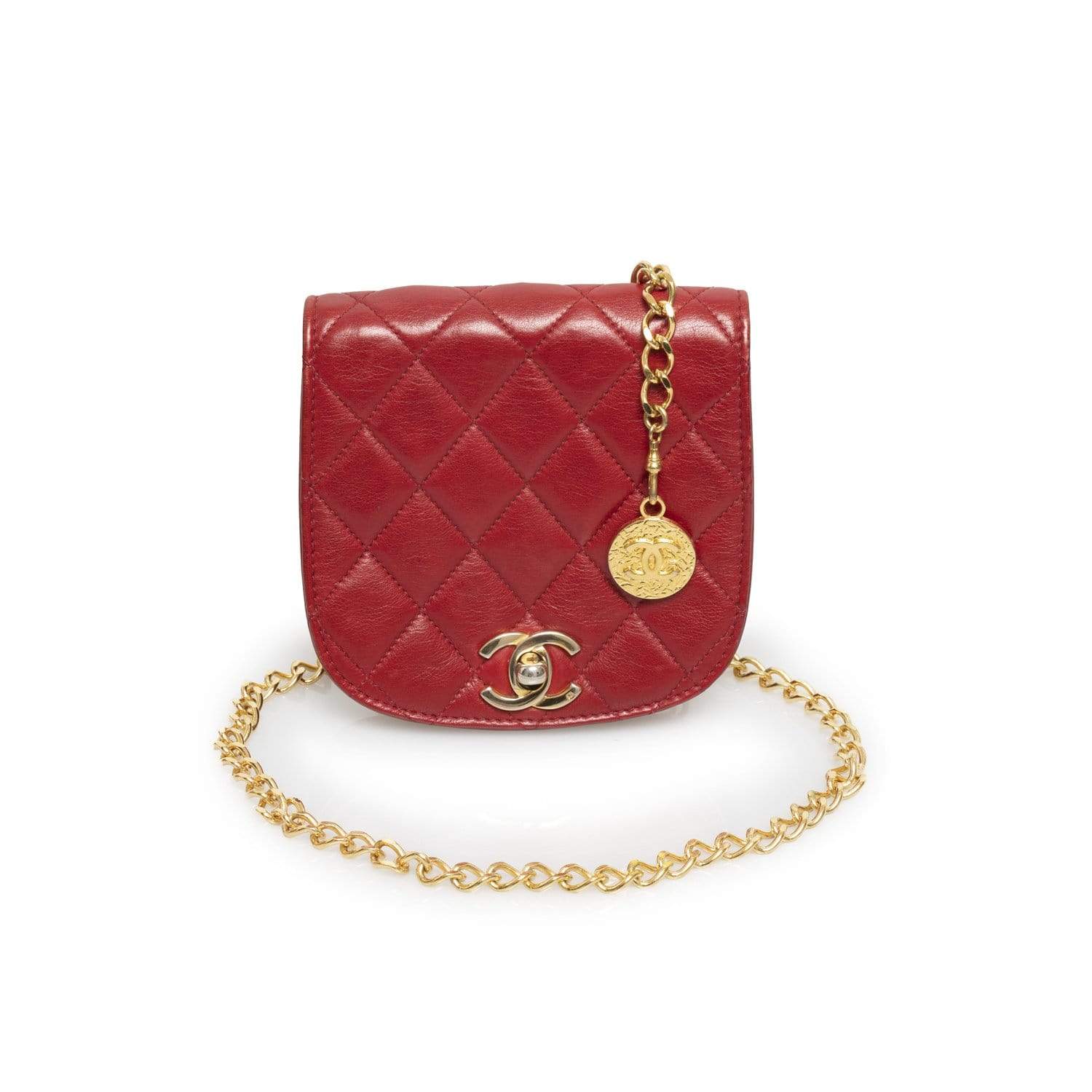 Chanel Chanel Red Quilted Belt Bag with Gold Chain Belt NW3244