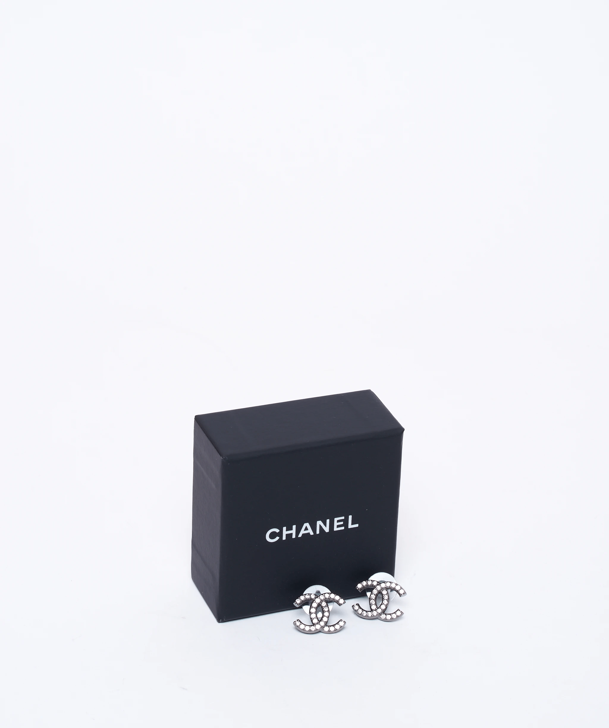 Chanel Chanel rithenium crystal large CC stud earrings