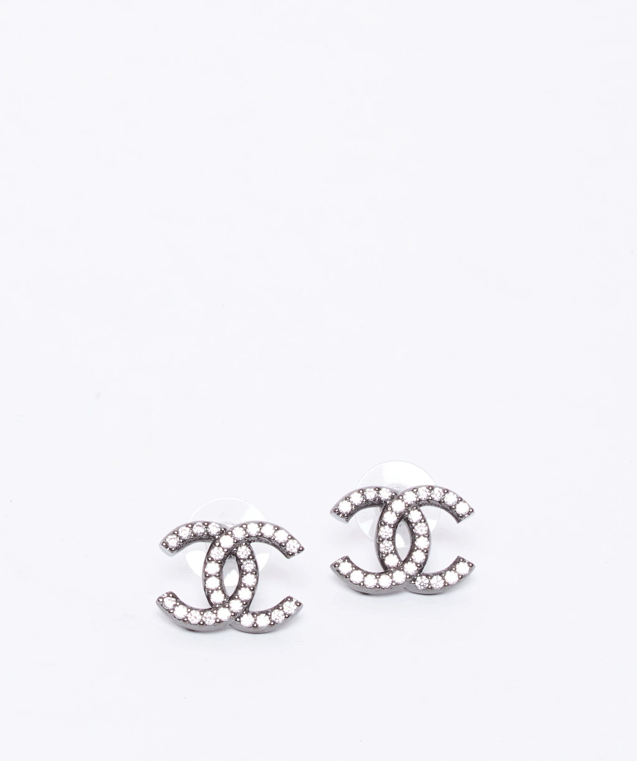 Chanel Chanel rithenium crystal large CC stud earrings