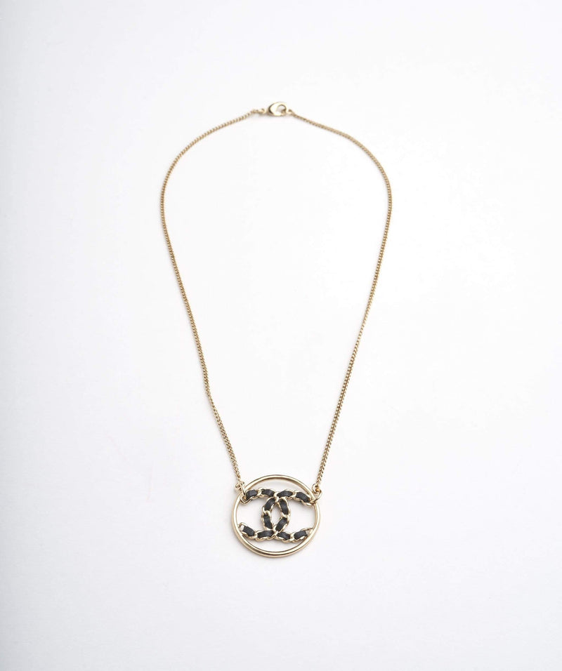 Chanel Chanel Round CC Interwoven Leather Logo Necklace