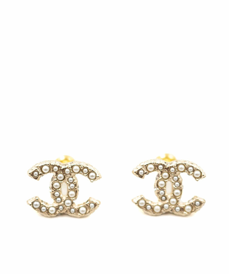 Chanel silver mini CC earrings with pearls, full set - AEC1031