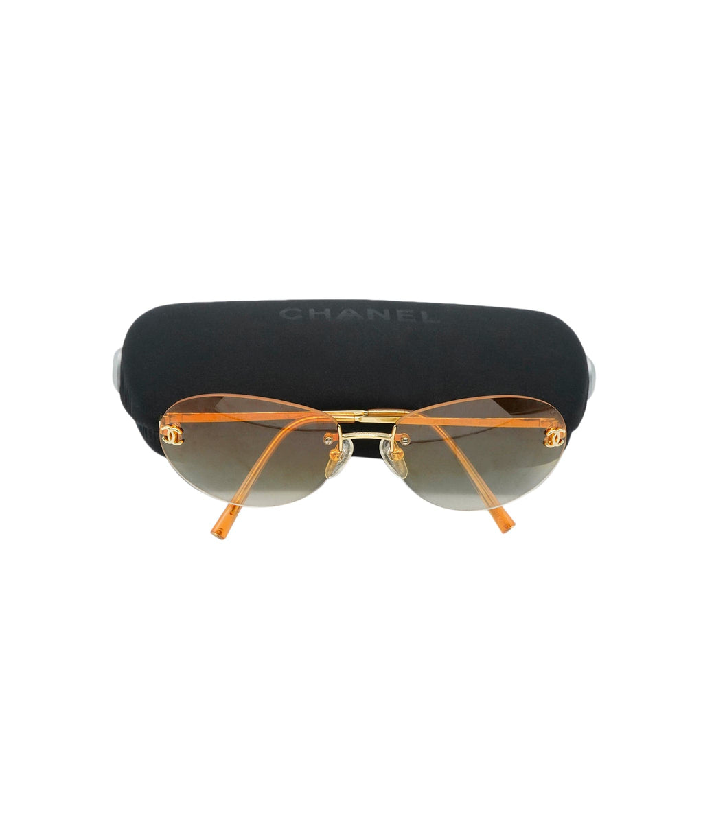 CHANEL 90s RIMLESS CC CRYSTAL ORANGE TONE SUNGLASSES – RDB