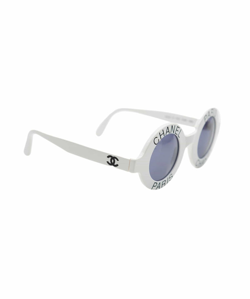 Chanel White and Silver Round Sunglasses · INTO