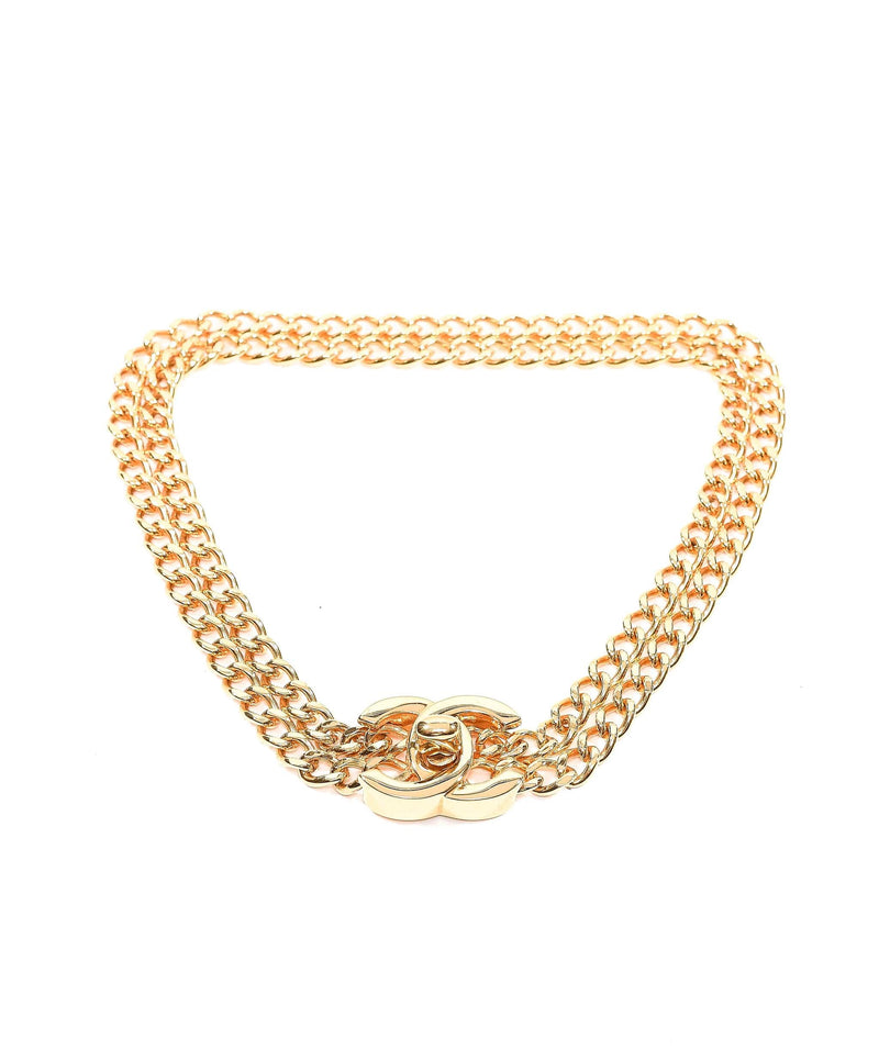 Authentic vintage Chanel necklace turnlock CC logo pendant gold chain |  Vintage Five