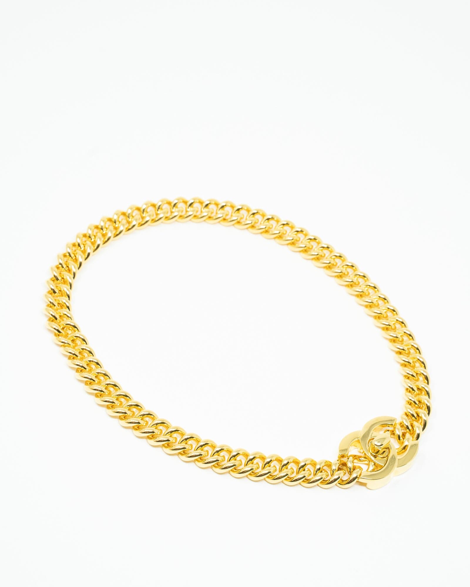 CHANEL Chain Link CC Turn Lock Choker Necklace Gold 440233