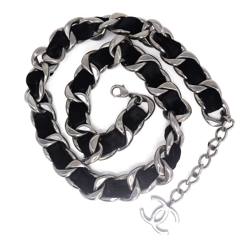 Chanel Chanel Velvet Black and Silver Chain Belt