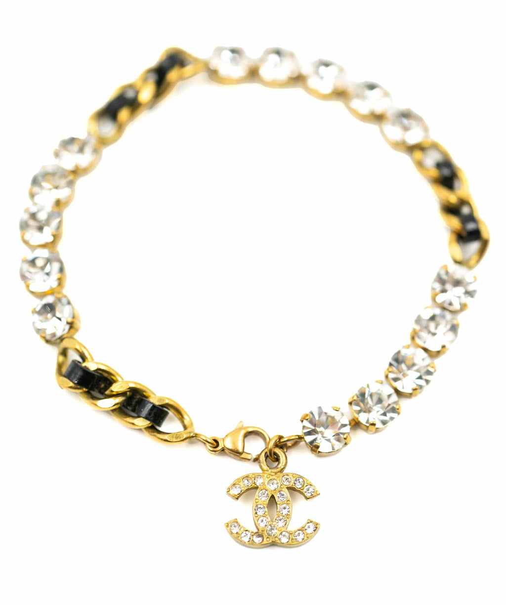 Chanel Gold Chain Anklet Rhinestone 95P