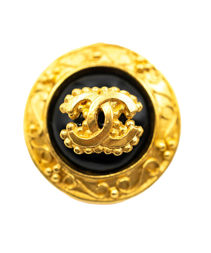 Chanel Chanel Vintage 96A Baroque Black and Gold CC Logo Stud Earrings ASL4188