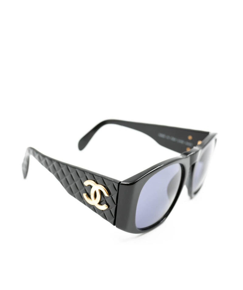 Chanel Vintage Black Sunglasses with Quilted Arm and CC logo