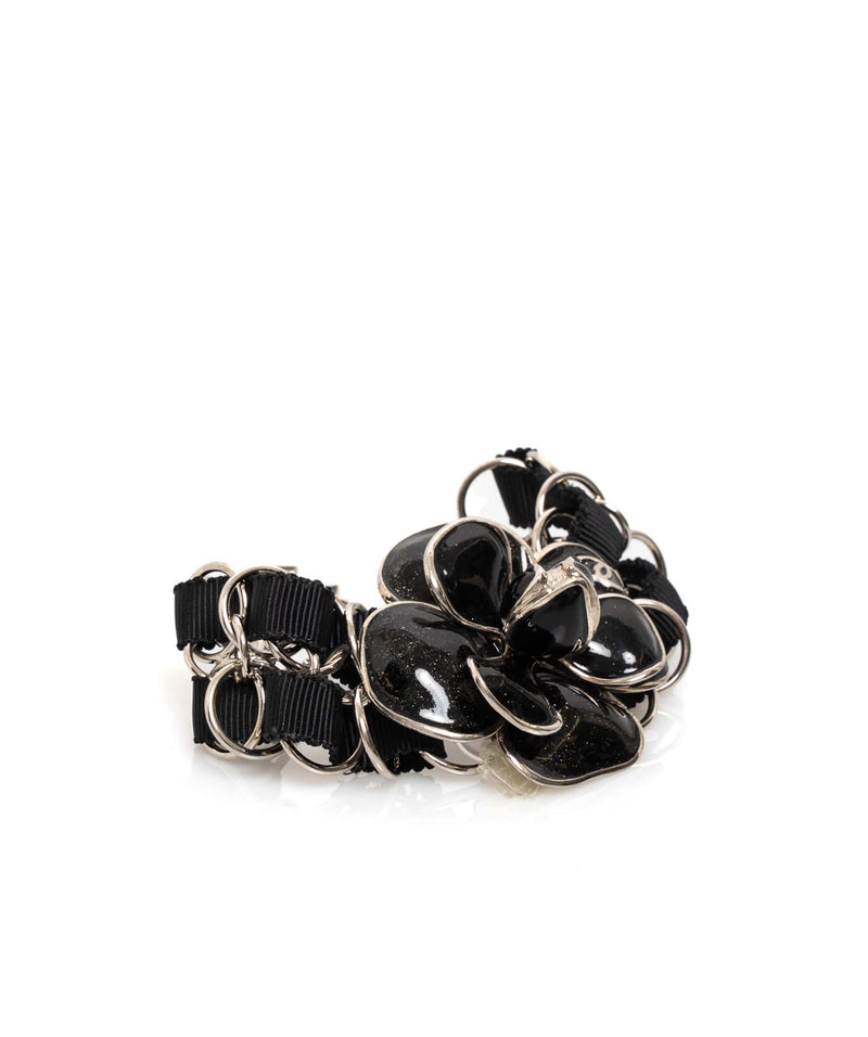 Chanel // Black & Silver Enamel Camelia Chain Bracelet – VSP Consignment