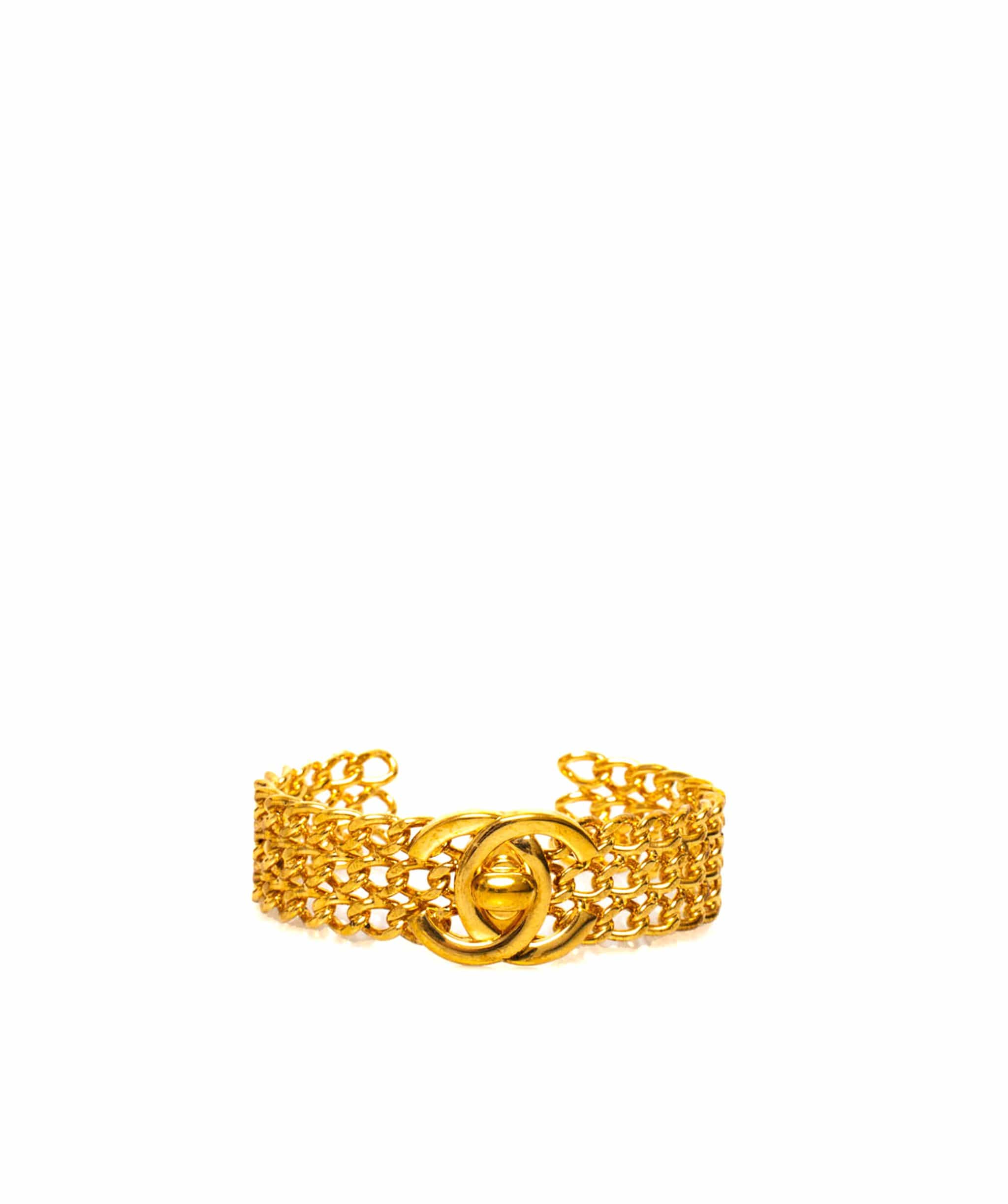 Chanel Chanel Vintage CC Turnstile Gold Chain Bangle - AWL1857