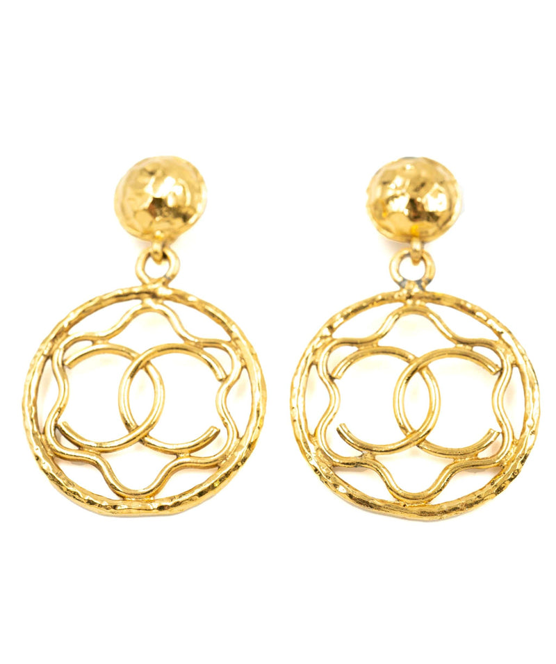 Chanel Vintage Earrings with Cut out Star and CC Round Pendant