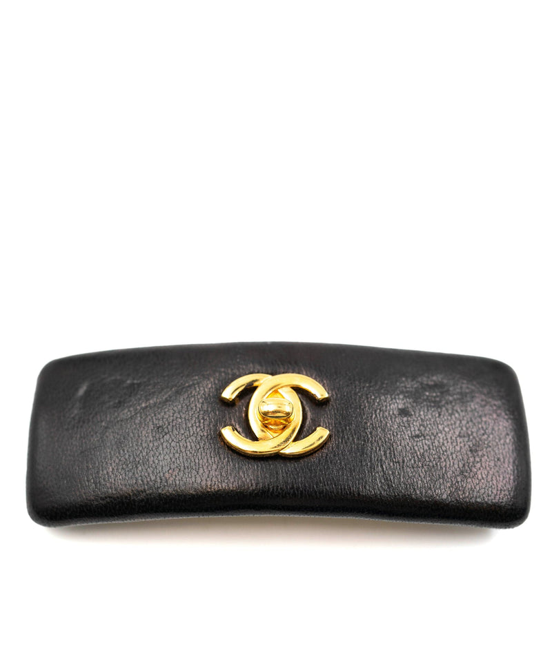 Chanel Chanel Vintage Lambskin leather Barrette turnlock hair ASL4154
