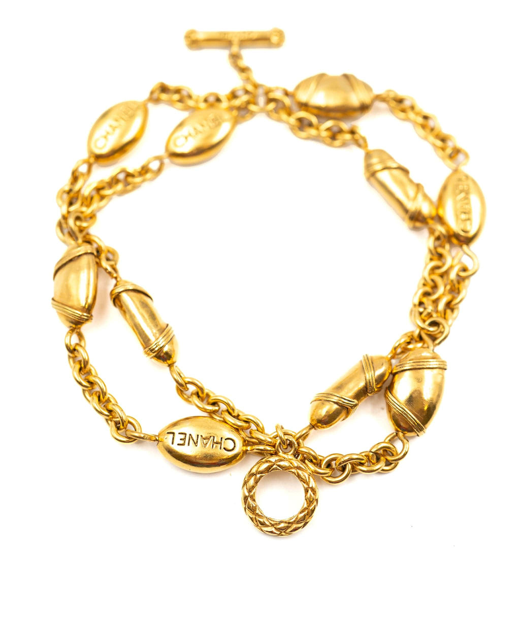 Chanel Vintage Lozenge Style Gold T-Bar Bracelet - AWL3609
