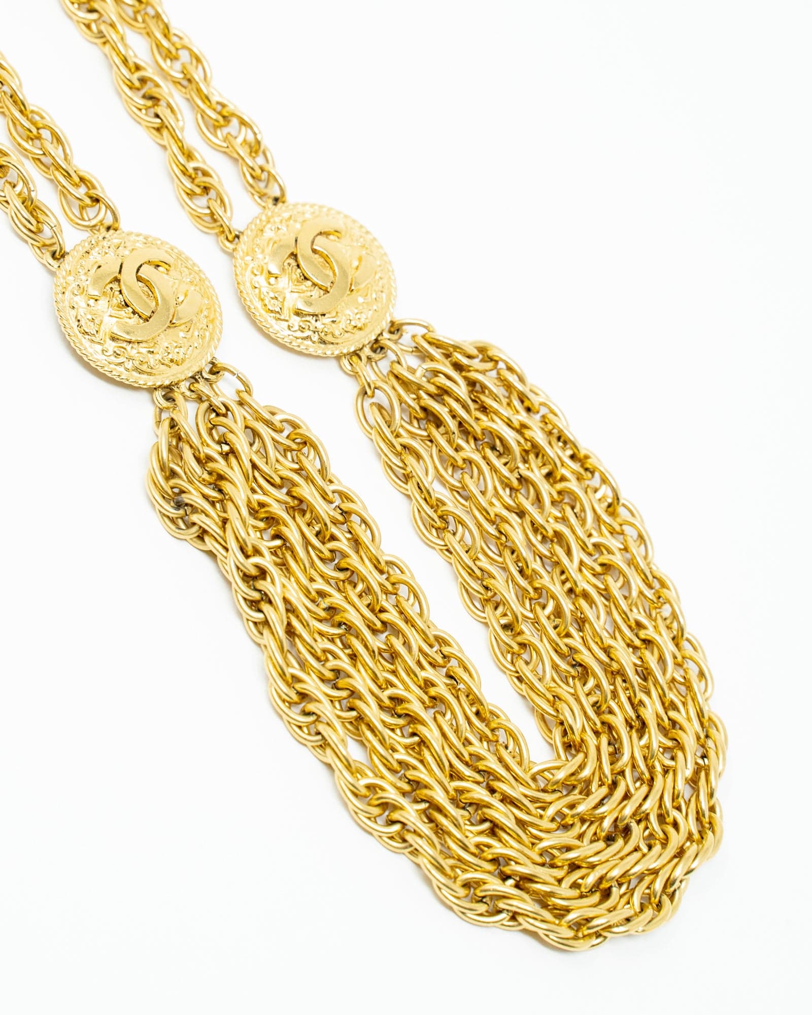 Chanel CHANEL vintage multi row chain necklace with CC logo coin medallions, 1984 - AEC1005