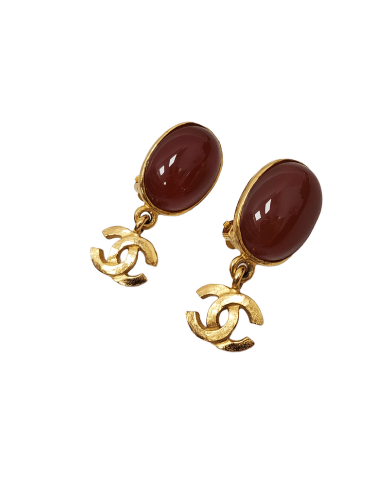Chanel Vintage Red Gripoix Drop Clip on Earrings - AWL4163