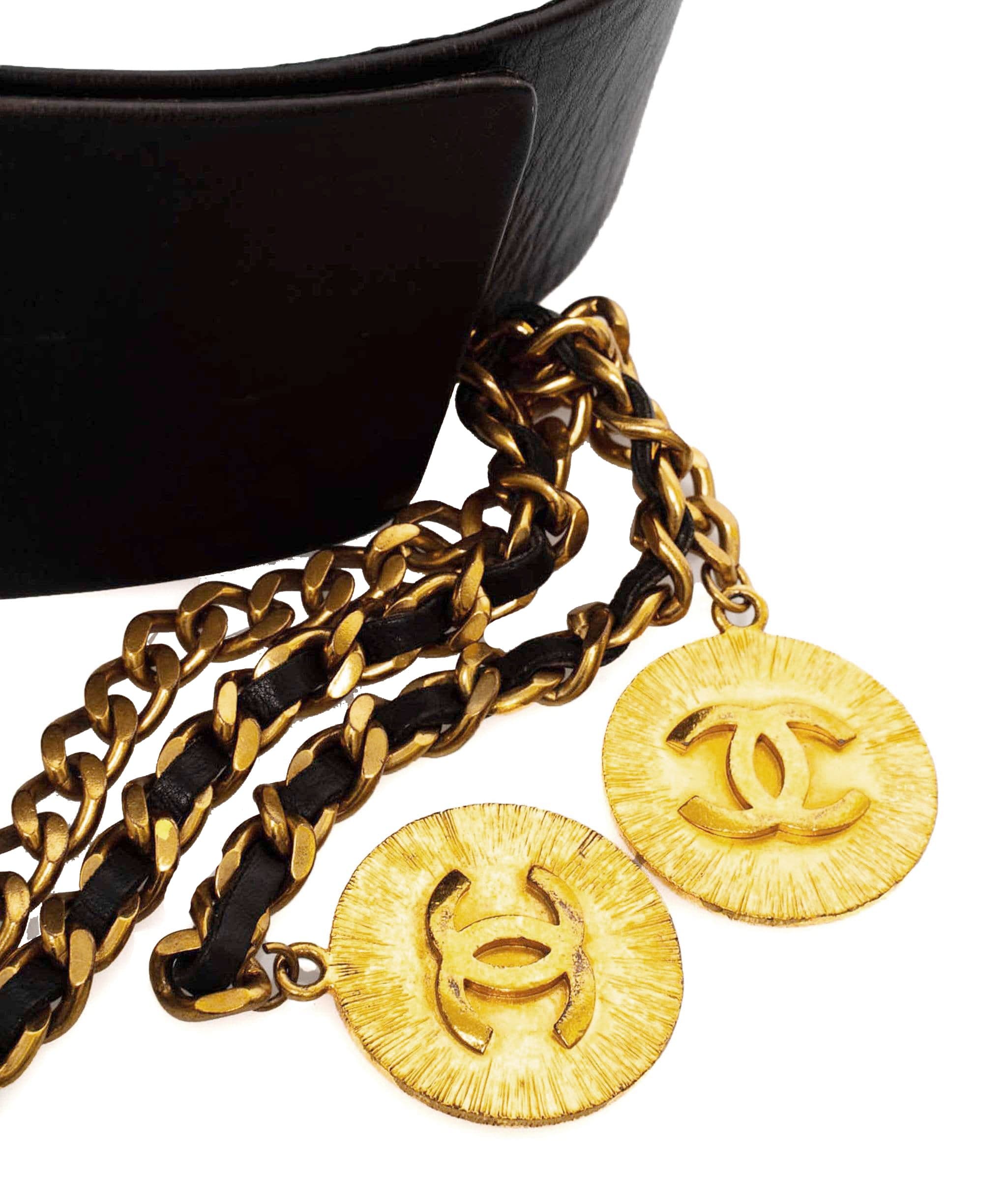Chanel Chanel Vintage Wide Leather Belt with CC Medallion Chains - AWL2055