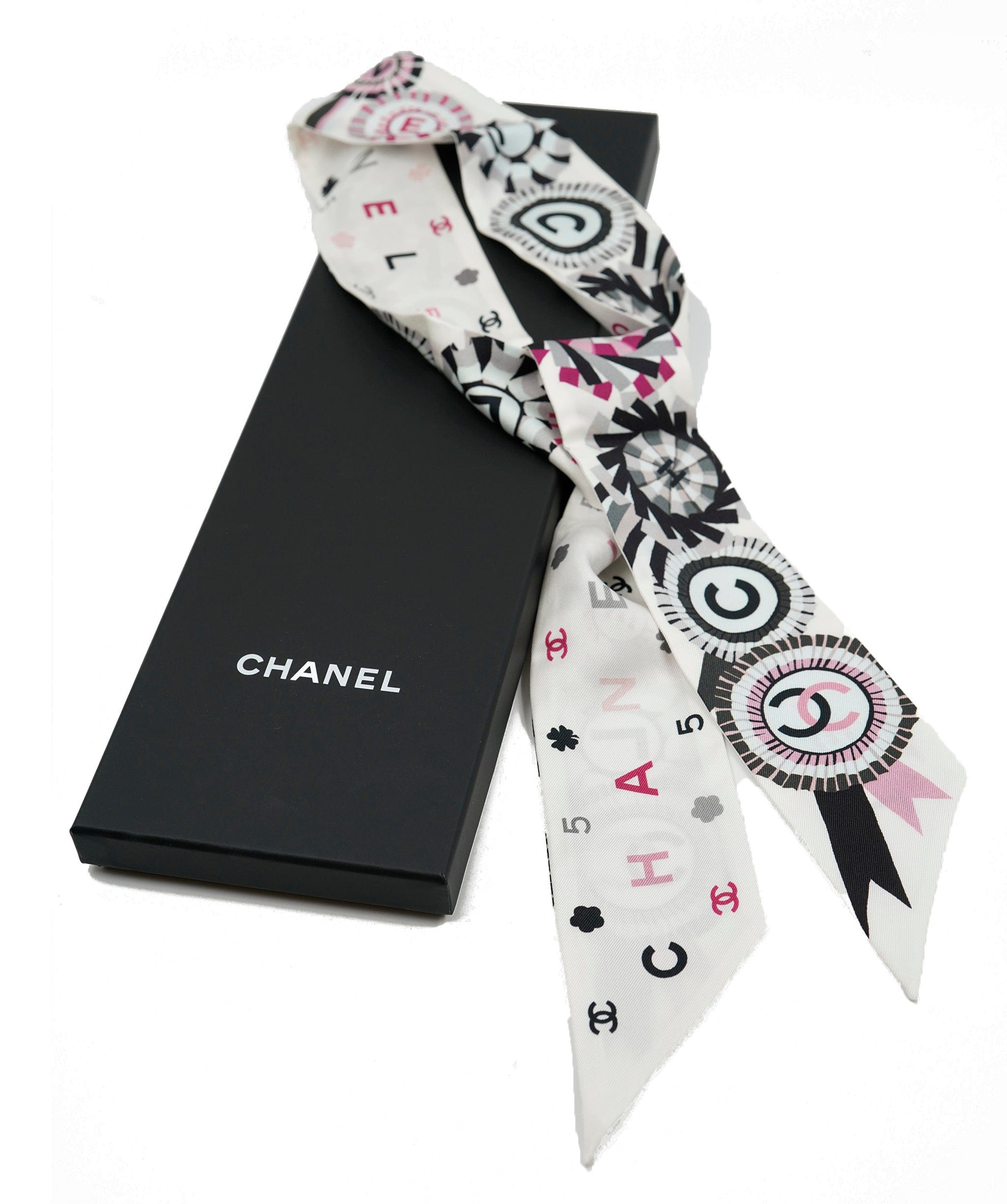 Chanel Chanel white & multicoloured silk twilly AJL0073