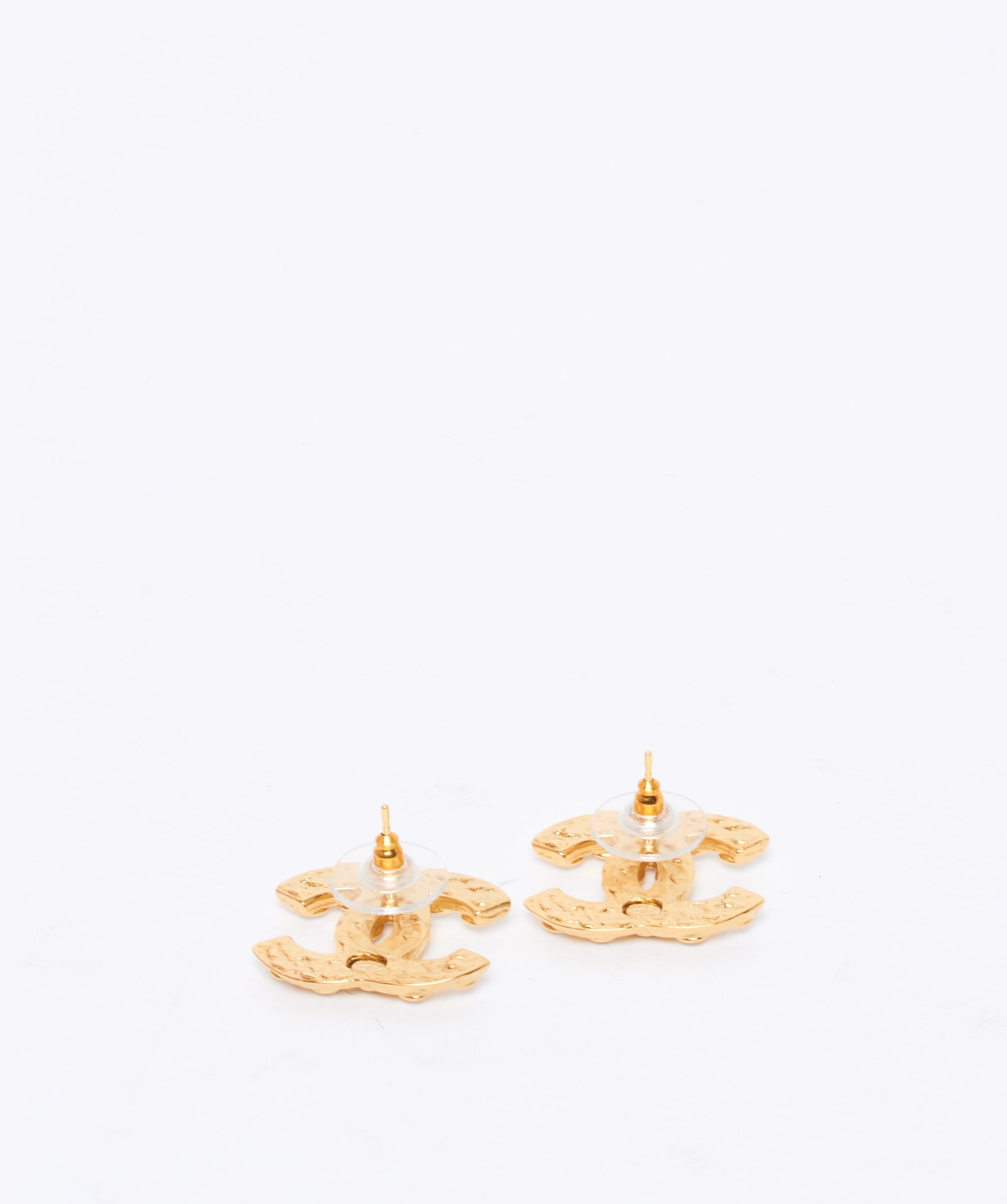 Chanel Chanel yellow gold with diamantes CC xlarge stud earrings