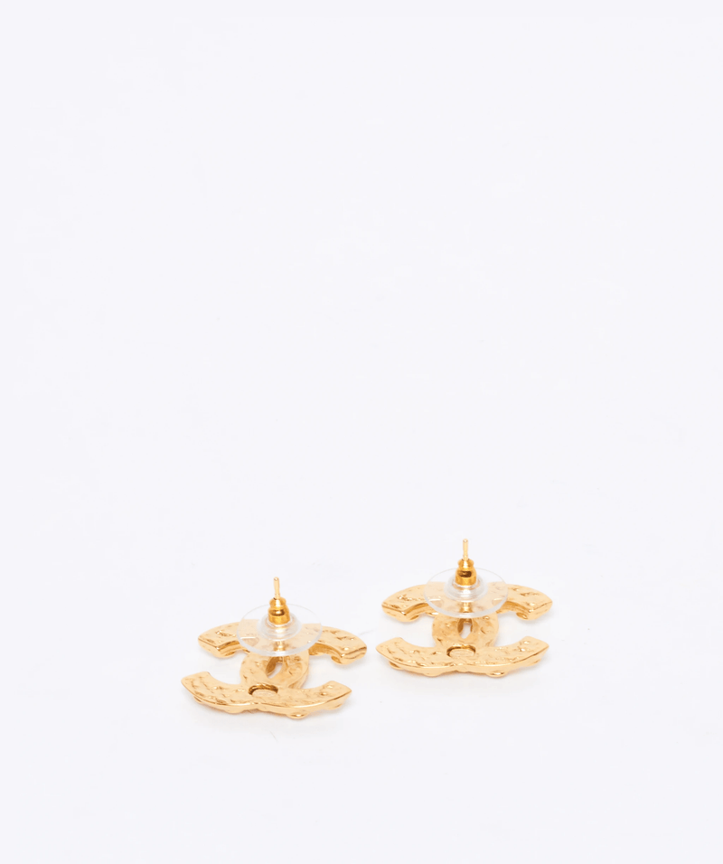 Chanel Chanel yellow gold with diamantes CC xlarge stud earrings