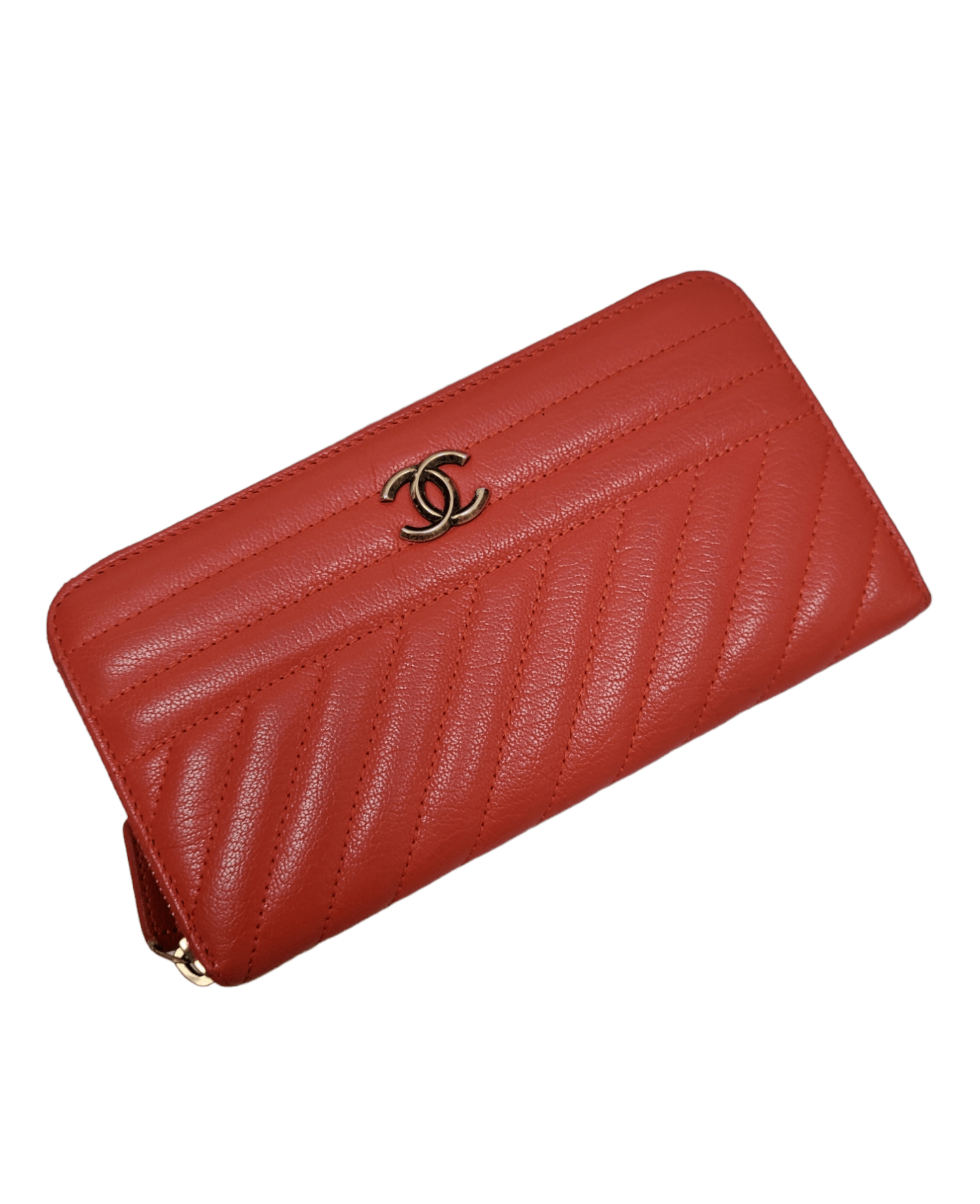 Chanel Chanel Zip Wallet Red Calfskin RHW SKC1221