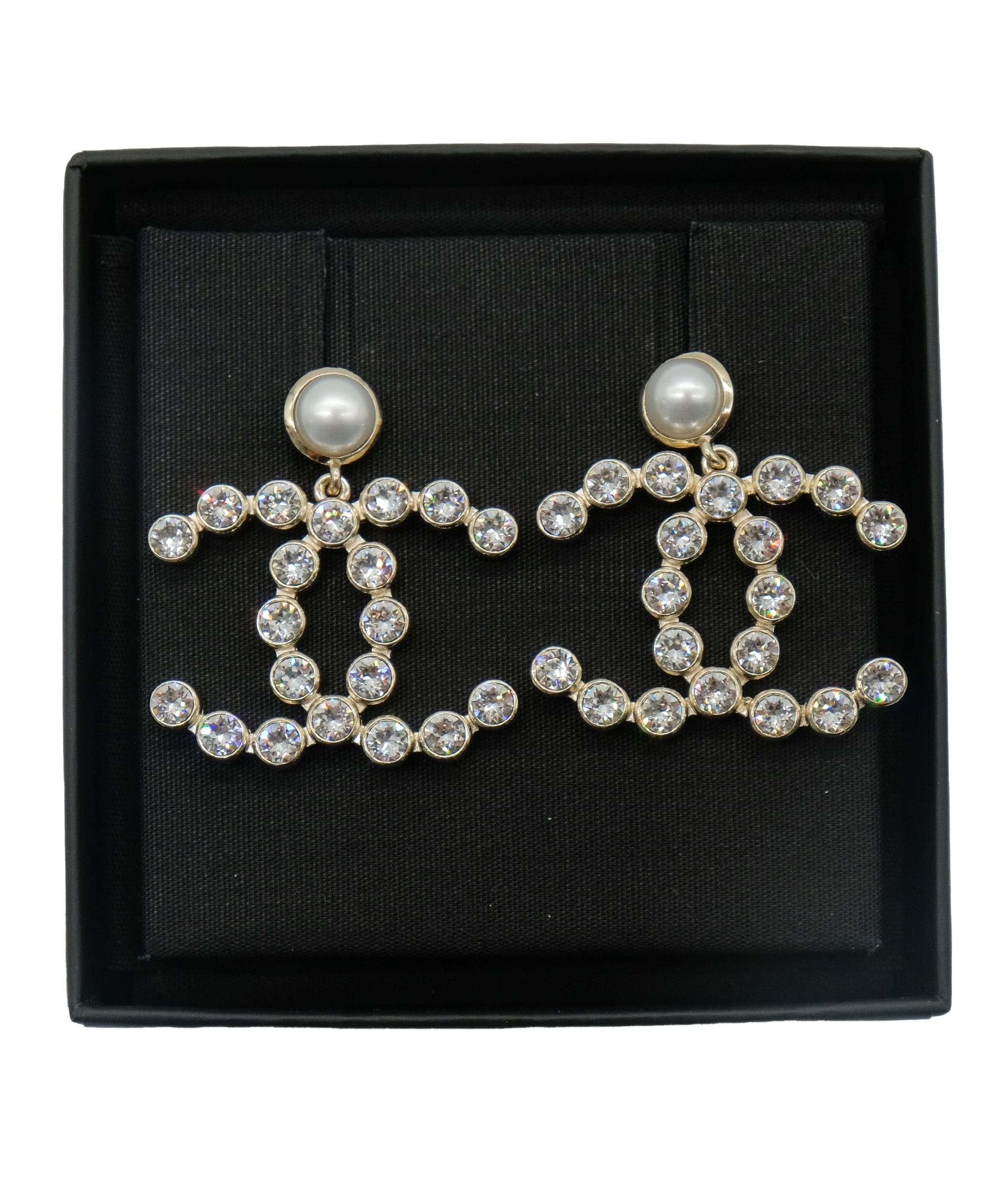 Chanel Large CC Pearl and Crystal Earrings REC1262