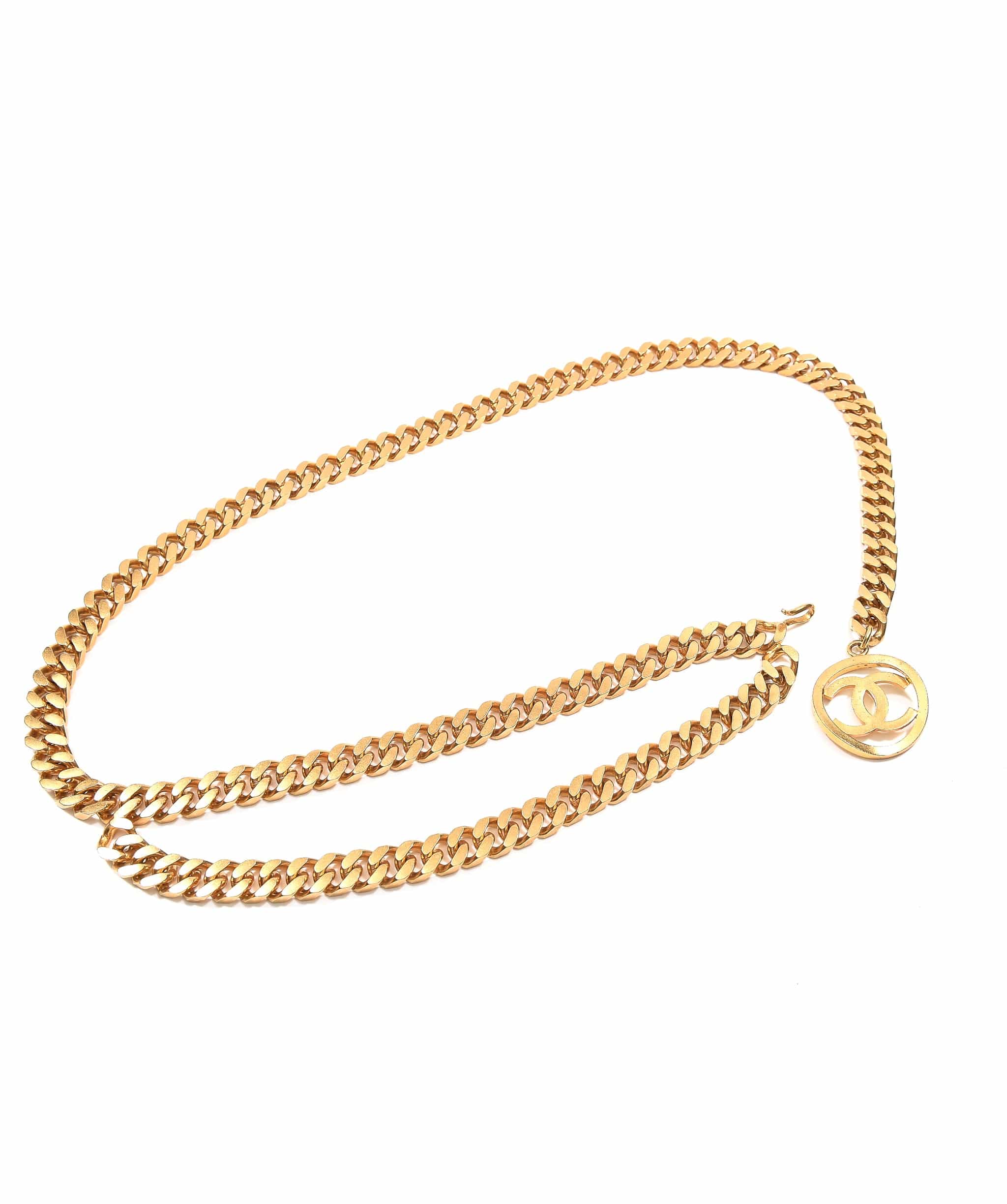 Chanel Preloved Chanel Vintage Large Round CC Pendant double layer chain belt SKC1056