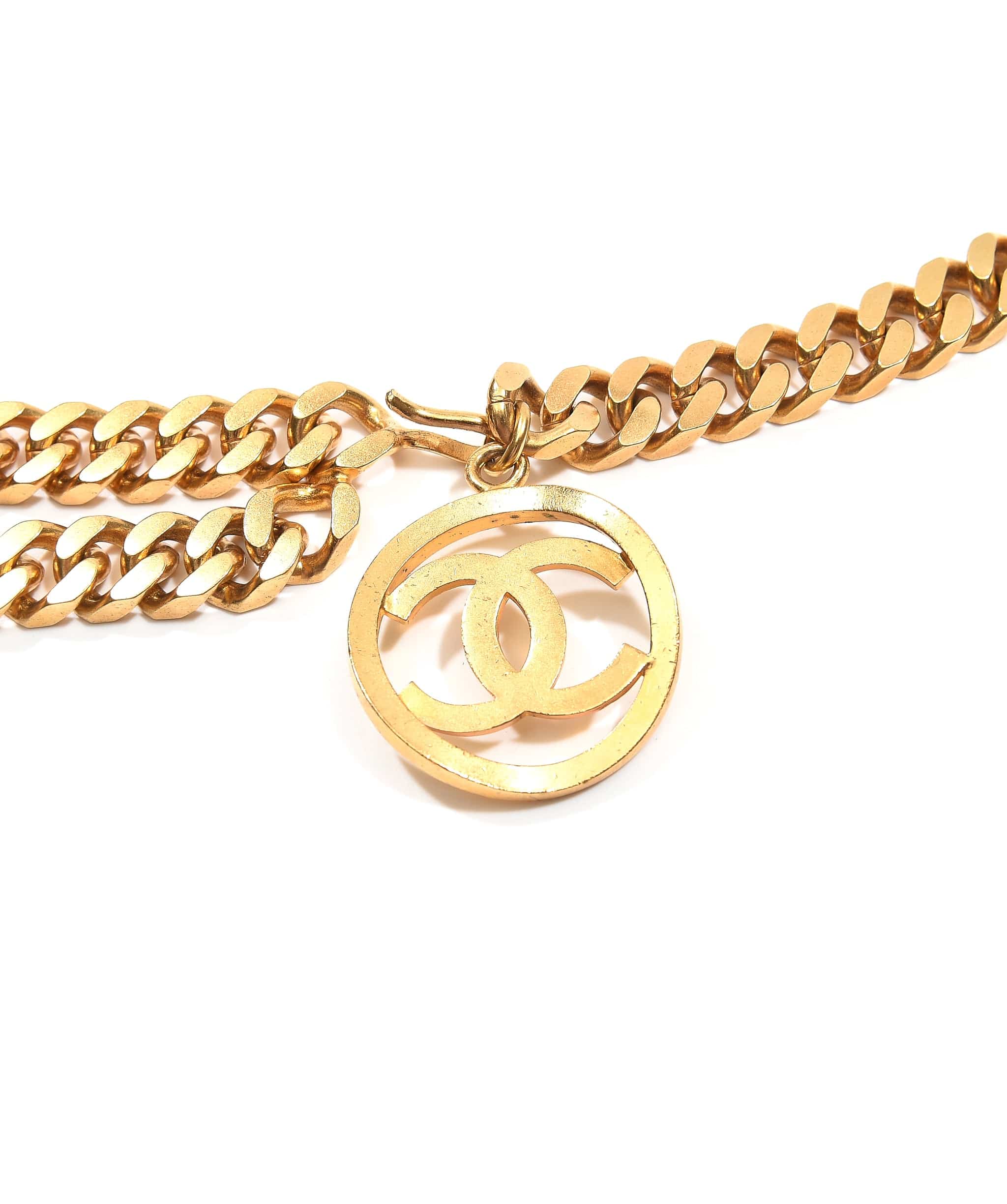 Chanel Preloved Chanel Vintage Large Round CC Pendant double layer chain belt SKC1056