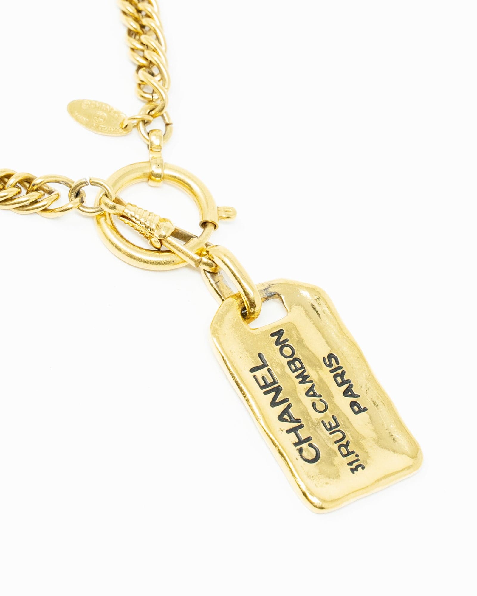 Chanel Vintage Chanel 31 Rue Cambon Paris gold plated dog tag chain necklace - AEC1004