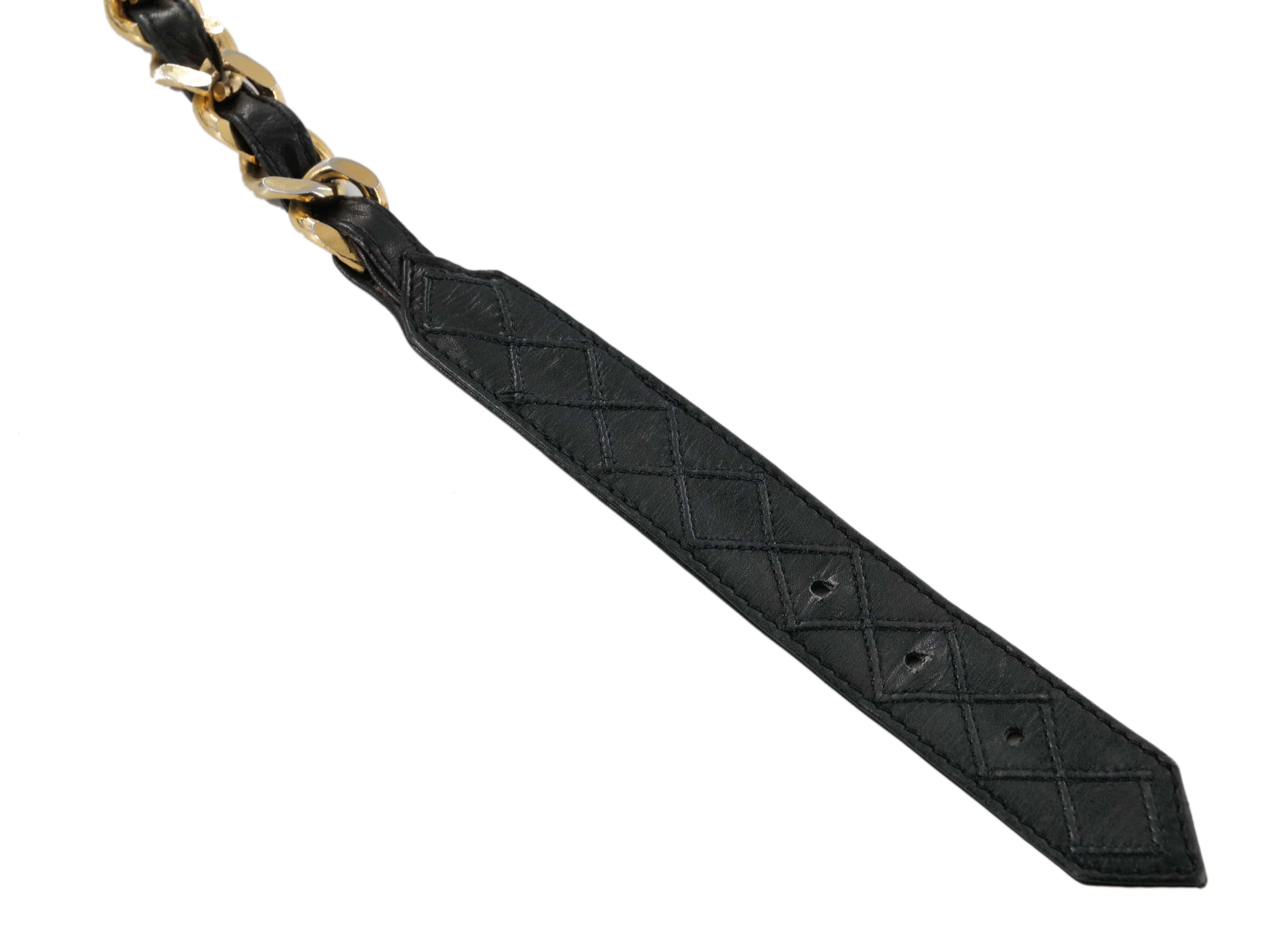 Chanel Vintage Chanel Black Leather Gold Chain Belt - ASL2073