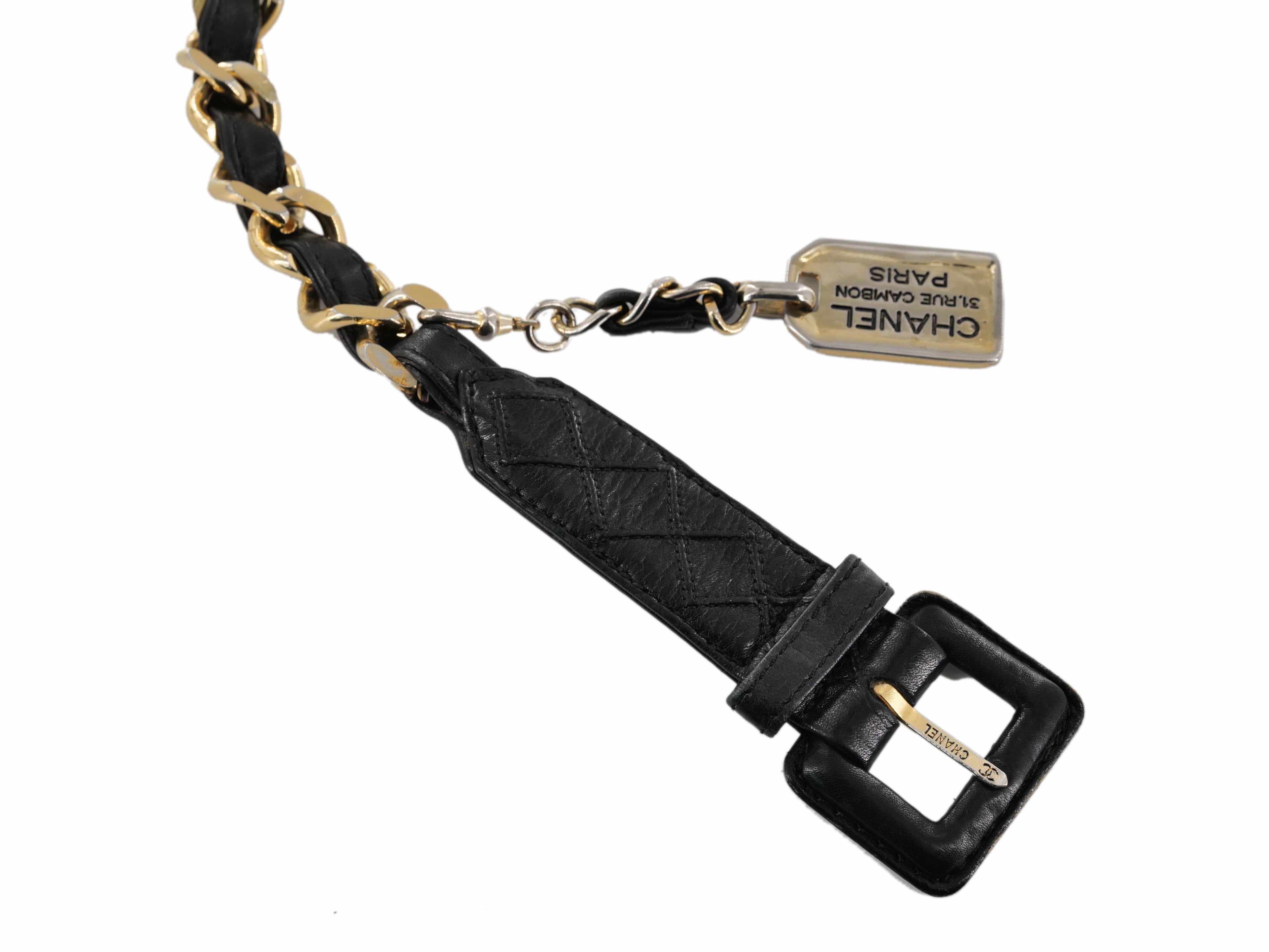 Chanel Vintage Chanel Black Leather Gold Chain Belt - ASL2073