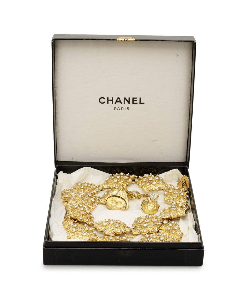Chanel Vintage Chanel glass stone diamond shape charm chain belt with unique CC and acorn charms - AWC1084