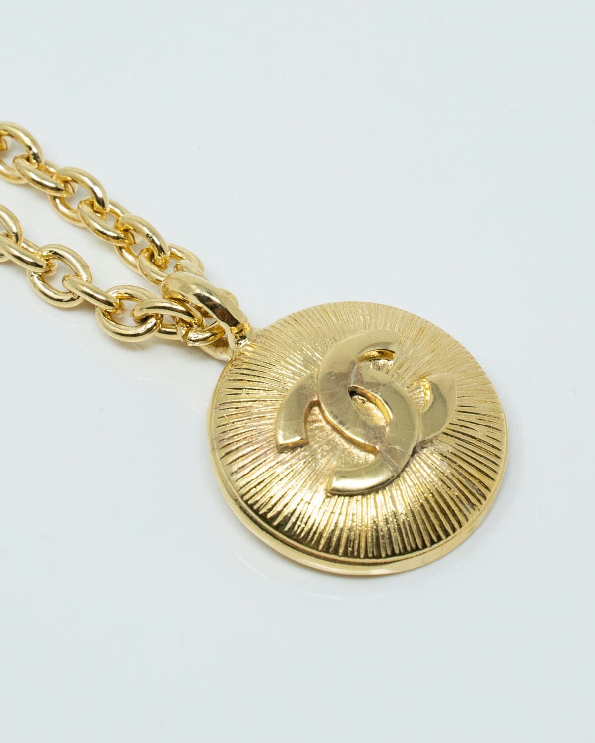 Chanel Vintage Chanel Gold CC Sunburst Pendant Necklace - ASL2899