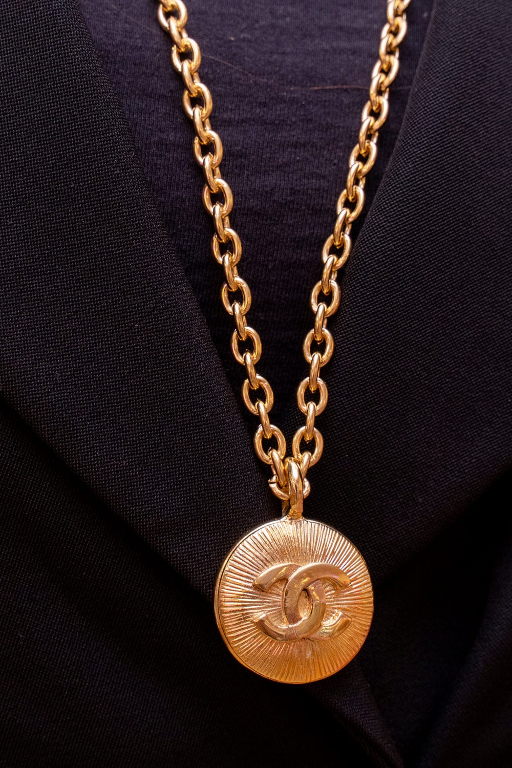 Vintage Chanel Gold Sunburst Interlocking CC Medallion Necklace – Madison  Avenue Couture