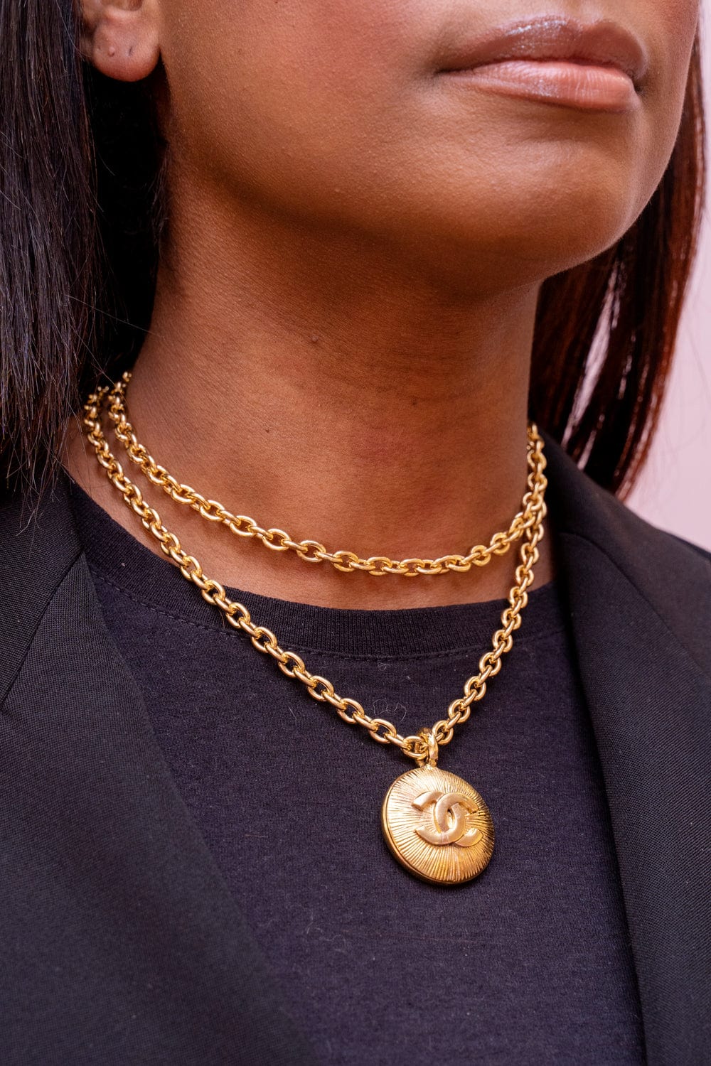 Vintage Chanel Gold CC Sunburst Pendant Necklace - ASL2899
