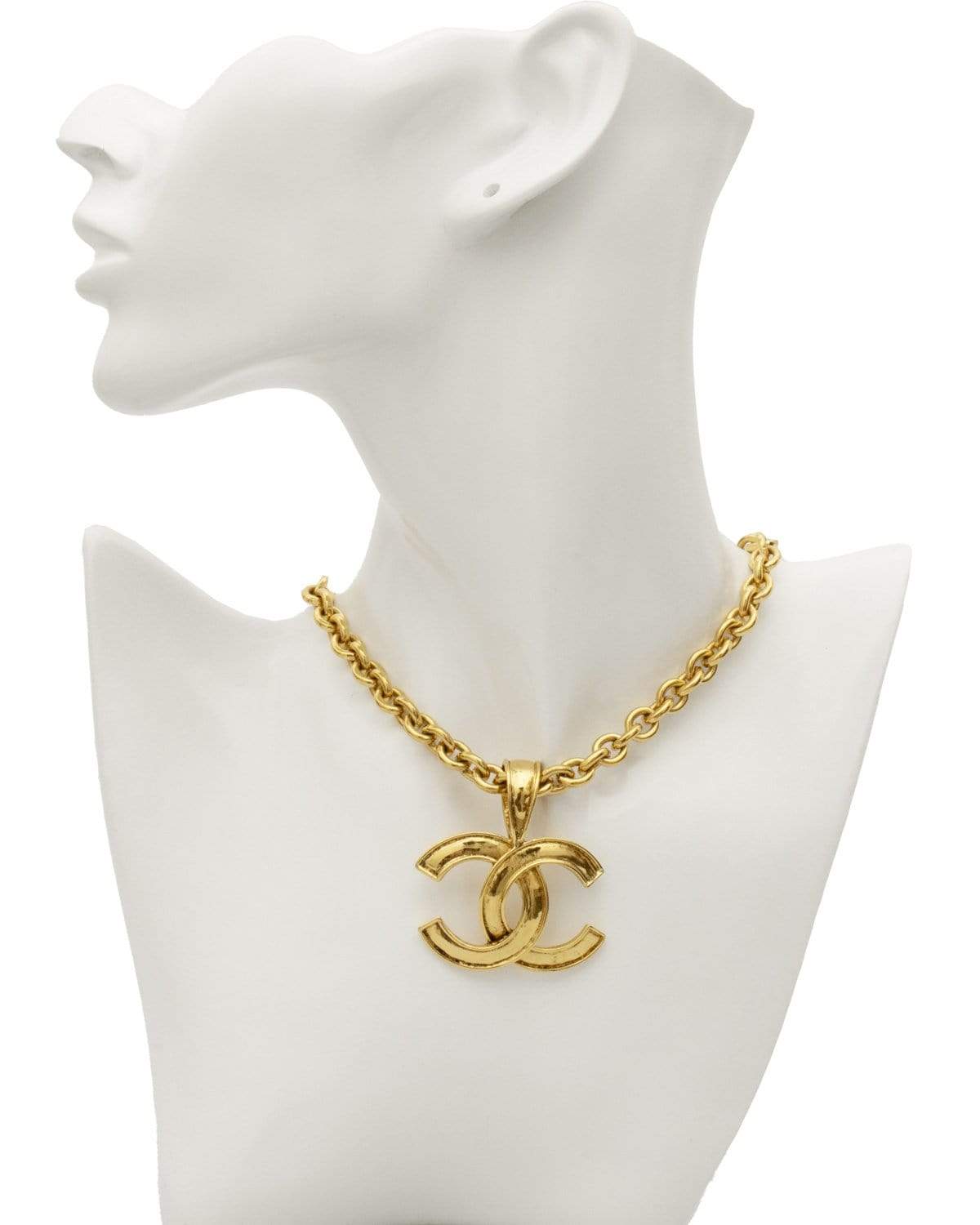 Chanel Vintage CHANEL gold chain necklace with large CC mark logo pendant top - AWC1094
