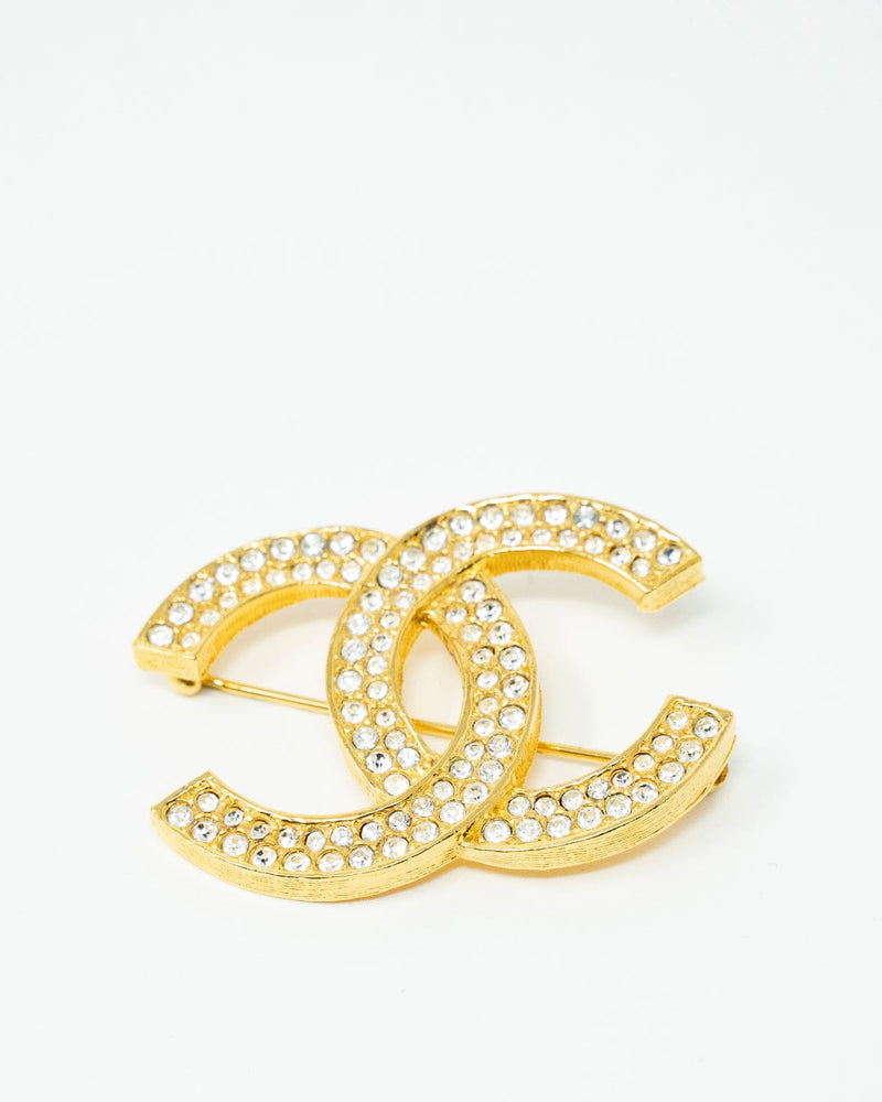 Vintage Chanel Gold Plated CC Rhinestone Brooch - ASL2401