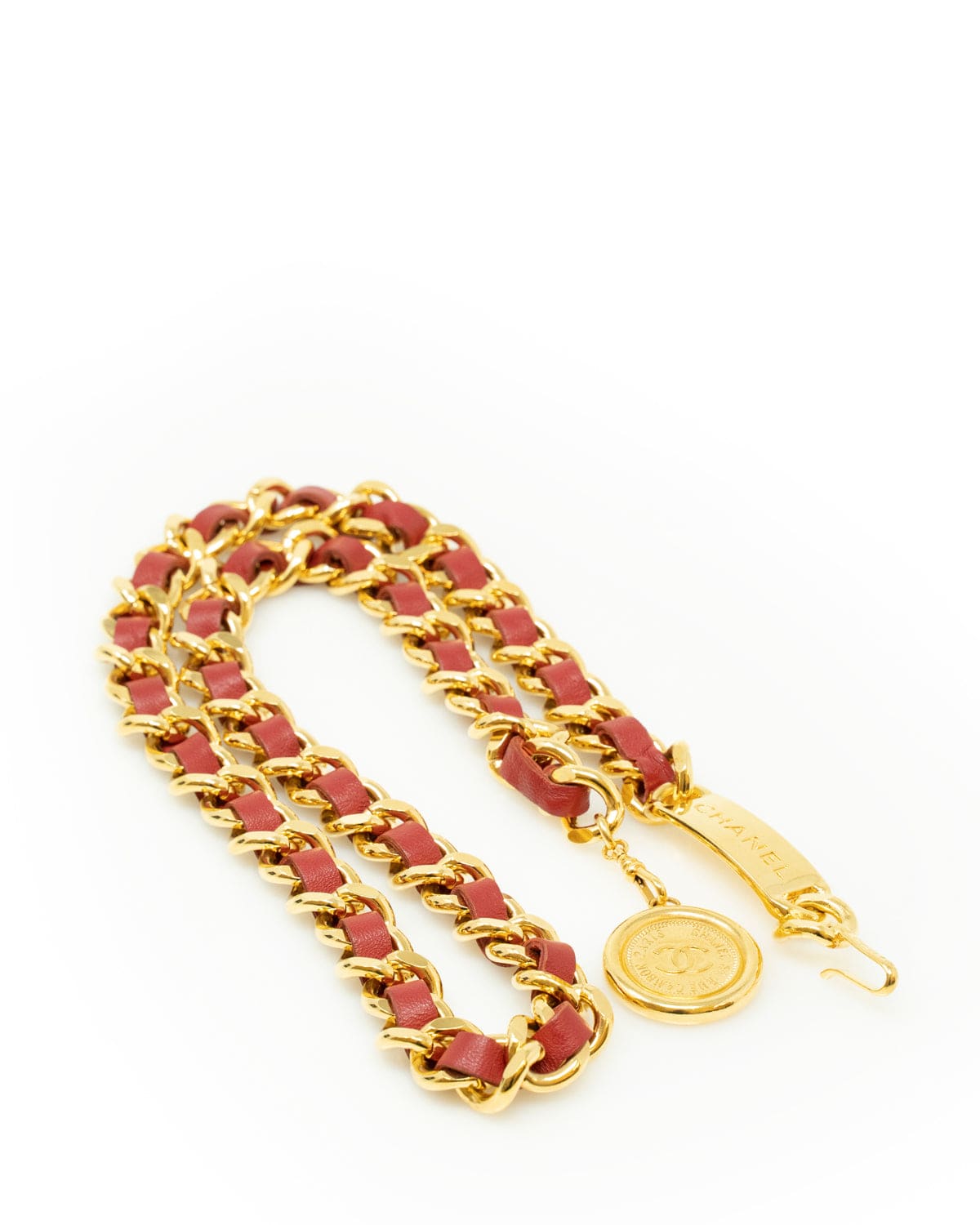 Chanel Vintage Chanel Gold Plated & Red Leather CC Chain Belt - ASL2376