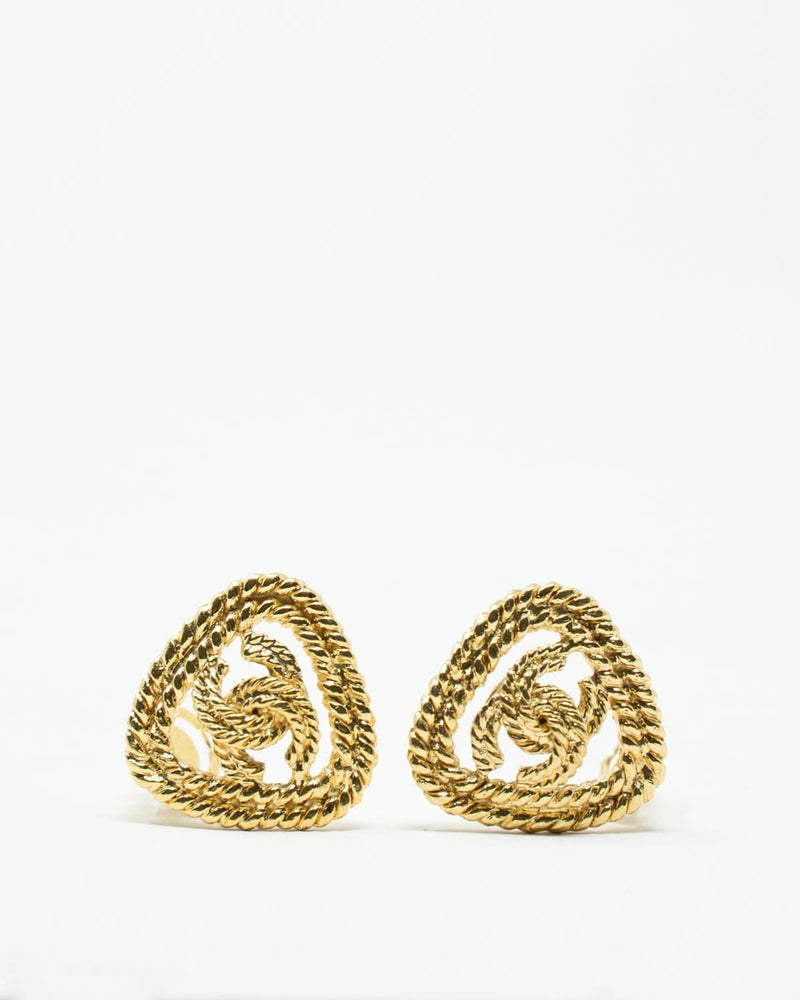 Chanel Vintage Chanel Gold Triangular Rope CC Clip On Earrings - ASL2900
