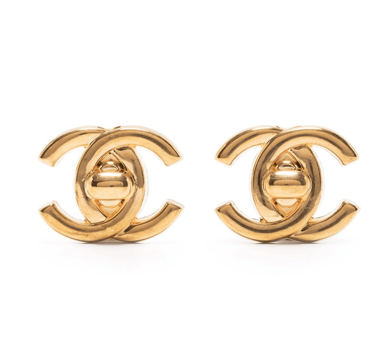 Chanel Vintage CHANEL golden turnlock CC earrings. - AWC1075