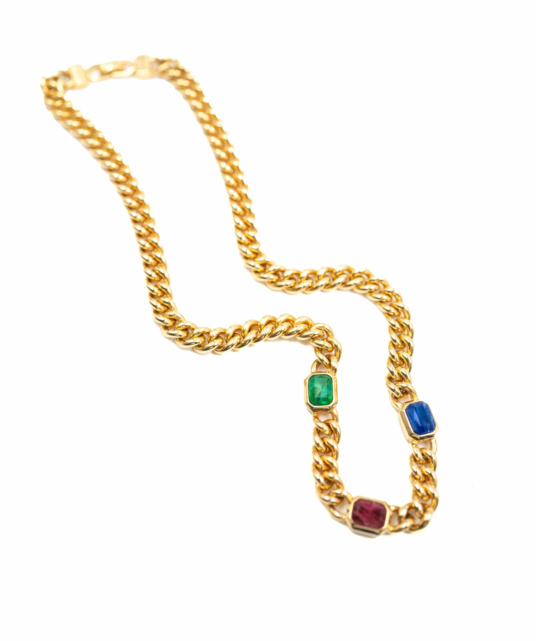 Chanel Vintage Dior Chain Necklace with Multicoloured stones ASL4182