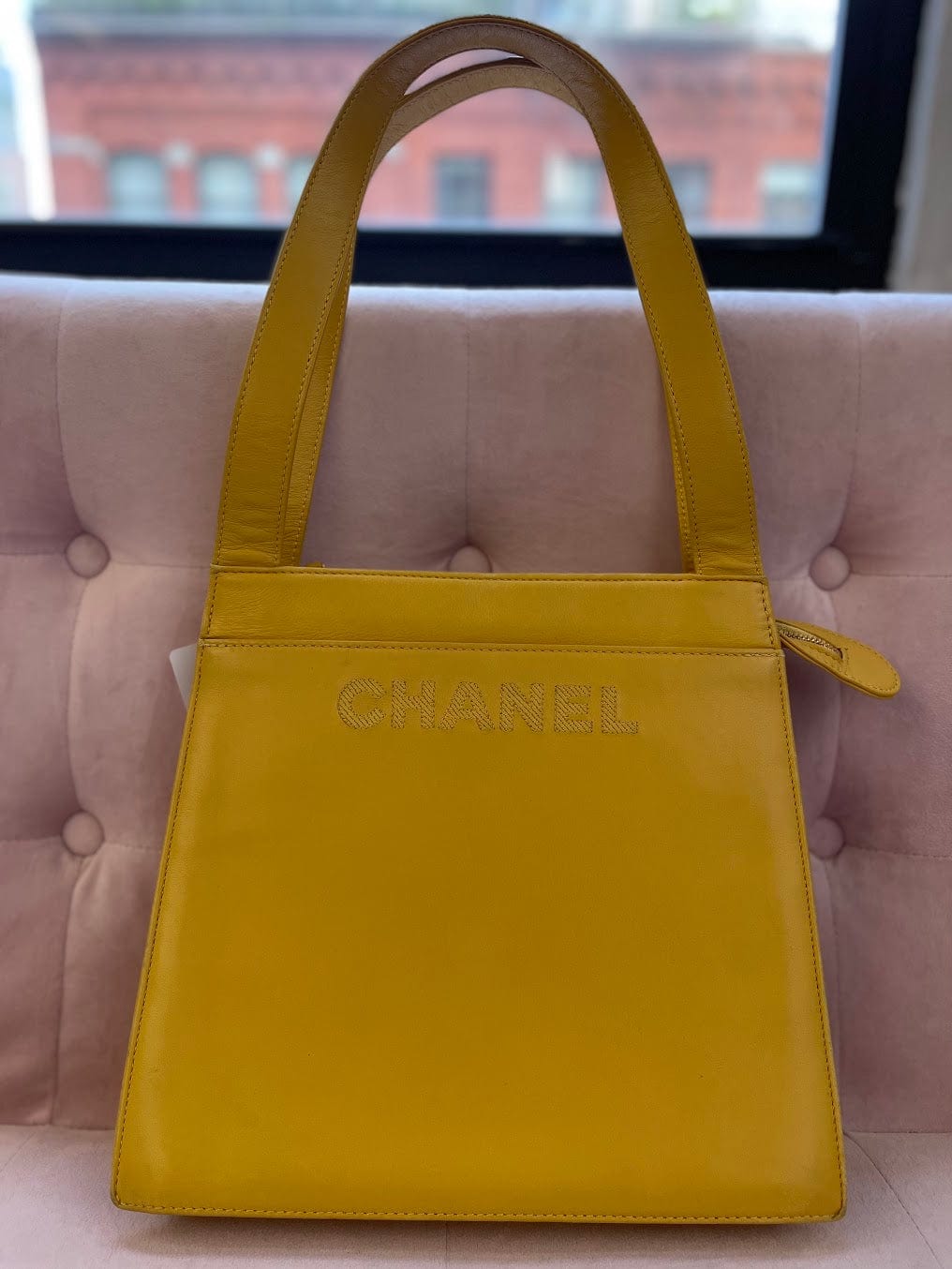 78458 Chanel Shoulder Bag Yellow Calfskin