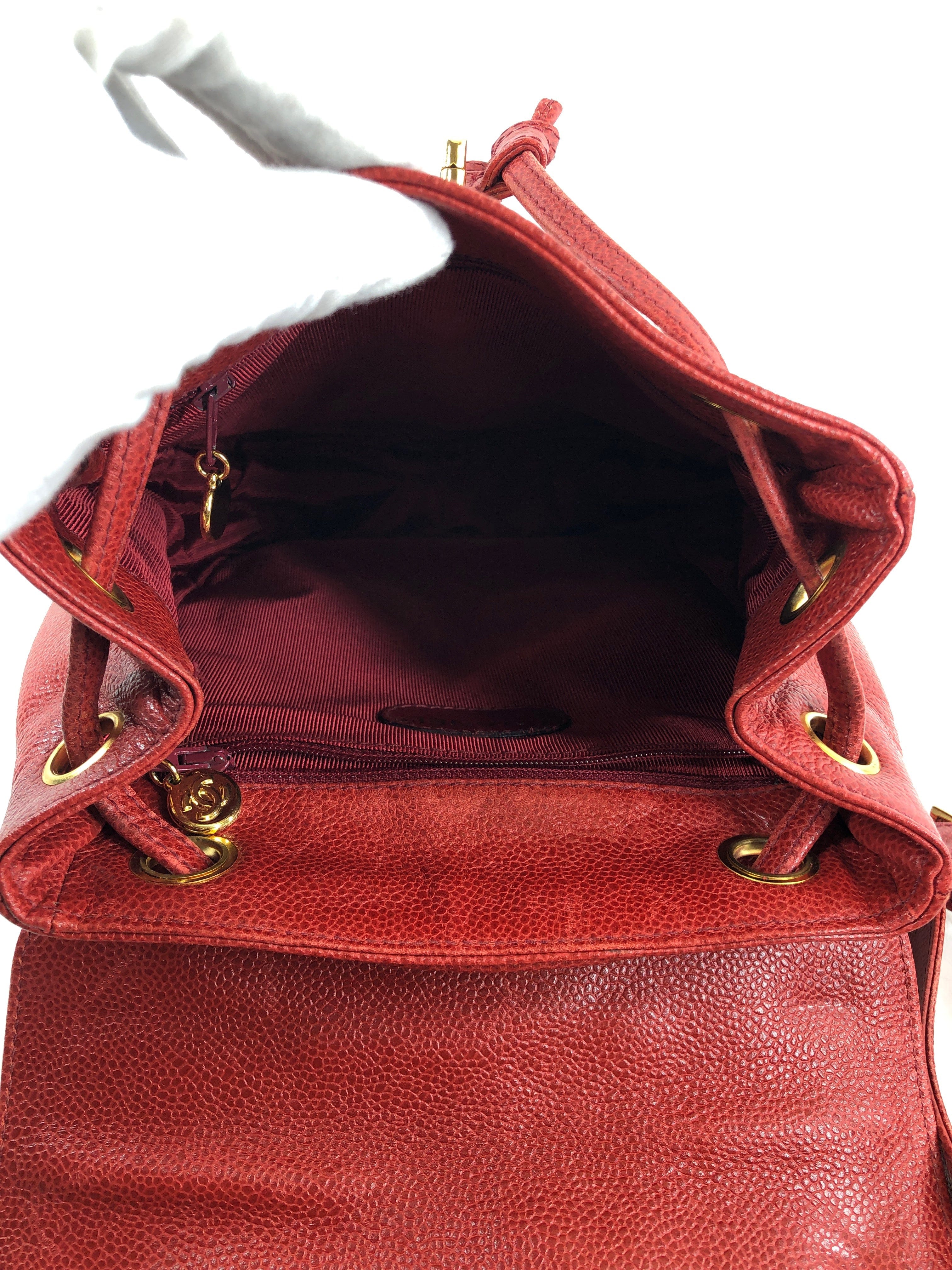 Chanel Caviar Skin Triple Coco Chain Backpack Red PXL1509