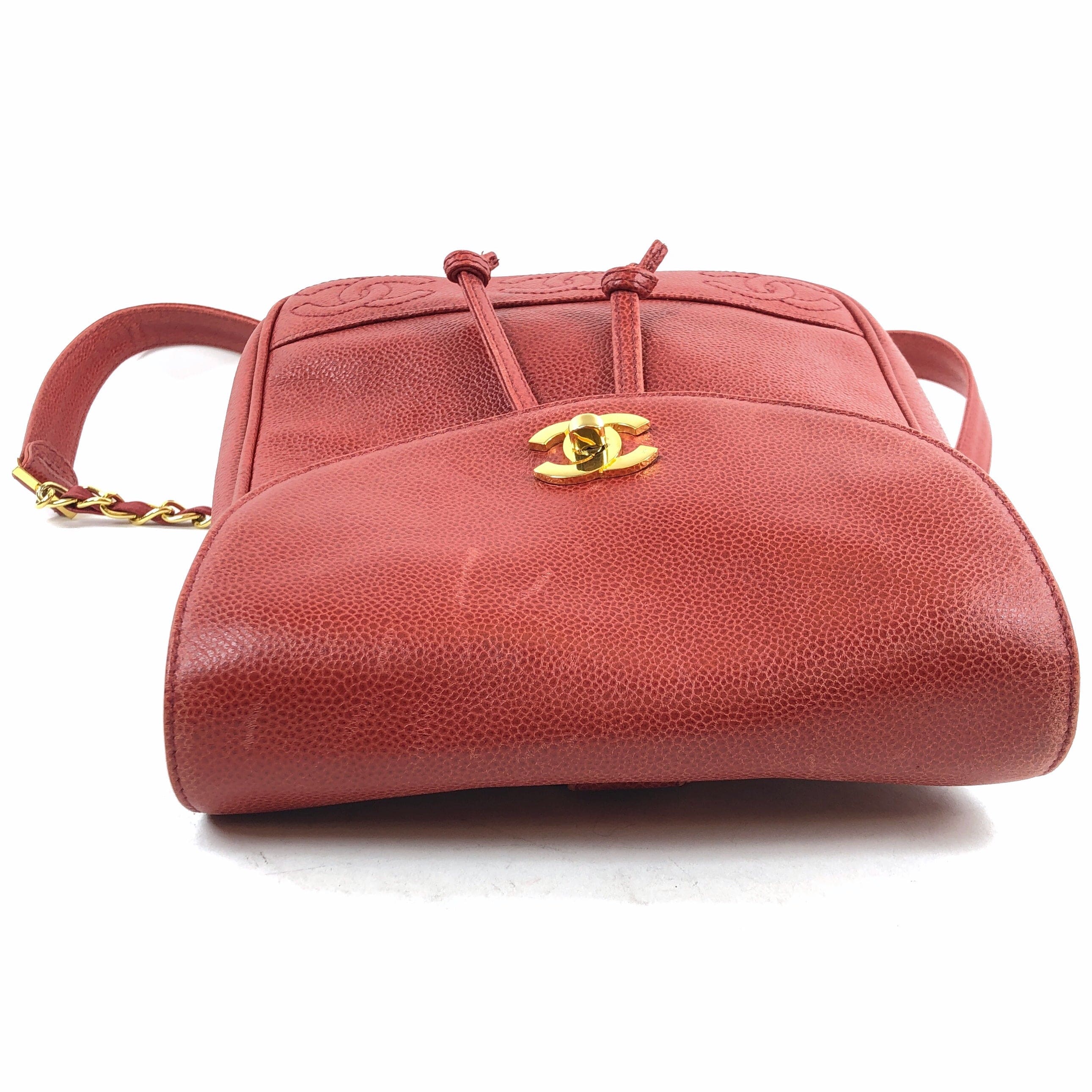 Chanel Caviar Skin Triple Coco Chain Backpack Red PXL1509