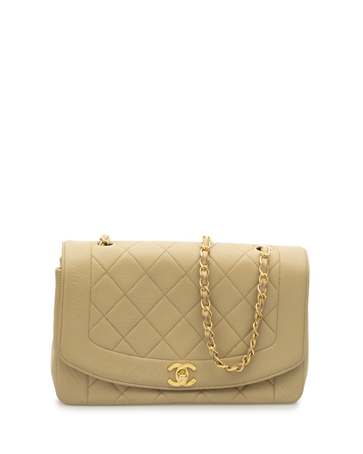 Chanel Chanel 10" Beige Lambskin Leather Diana Flap Bag GHW  - AGL1499
