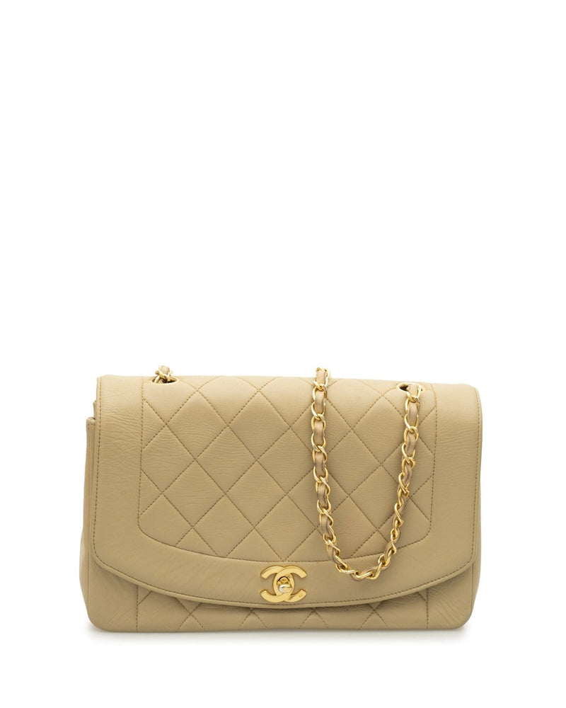 Chanel 10 Beige Lambskin Leather Diana Flap Bag GHW