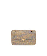 Chanel Chanel 10inch Medium Blue and Gold Tweed Single flap Bag - ASL1372